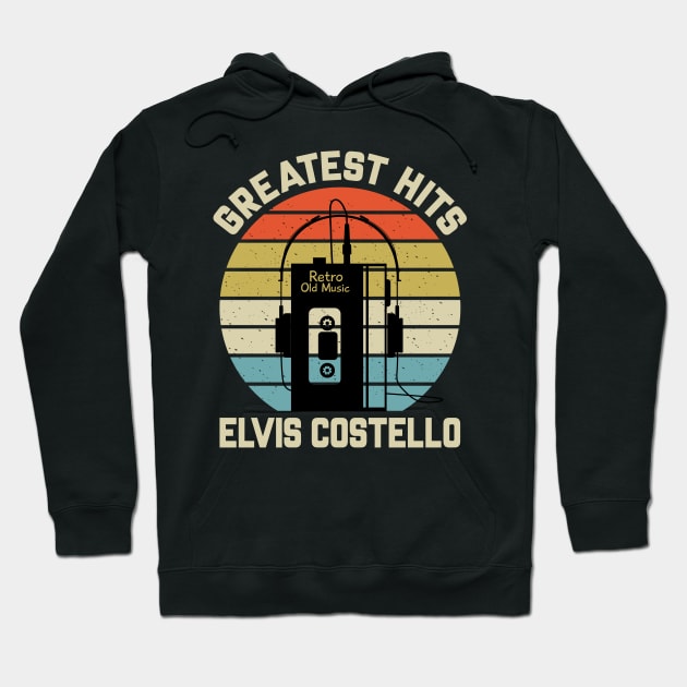 Greatest Hits Elvis Retro Walkman Costello Vintage Art Hoodie by Dinosaur Mask Store